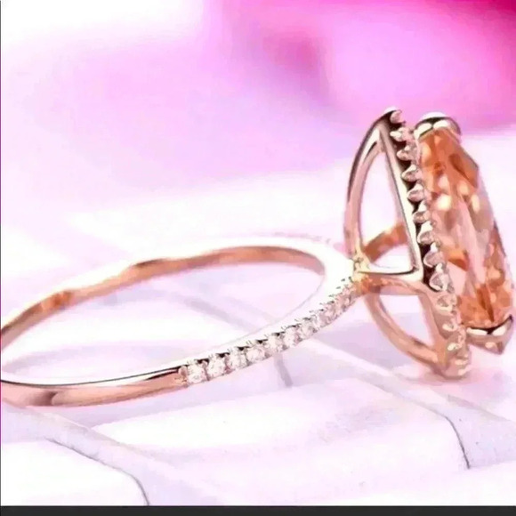 Bridgerton Era Look 14k Rose Gold Over Silver Diamond Morganite Ring - Picture 5 of 7